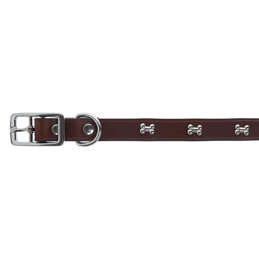 Collar de perro de cuero marrón tachonado hueso pata superior talla grande 17-21 pulgadas Foto 2 de 4
