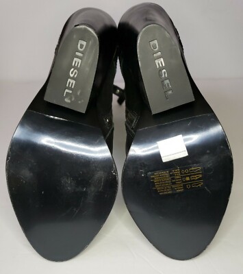 NEW Diesel Flamingo Black Leather Wedge Boots Womens 38 US7.5 $348