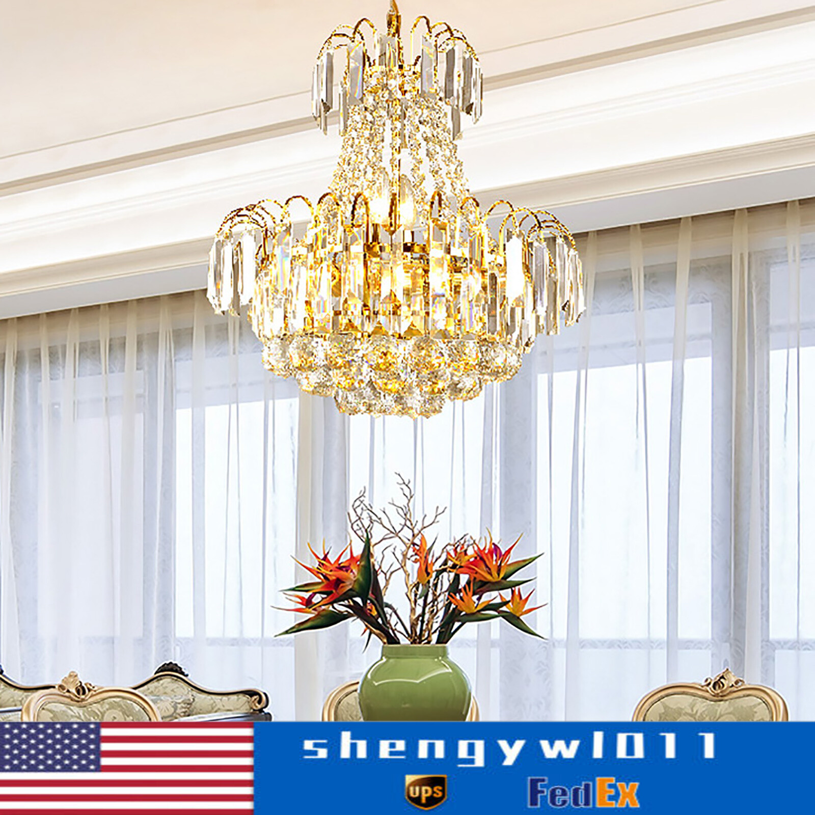 Modern Crystal Chandelier Ceiling Light Fixture Elegant K9 Pendant Lamp