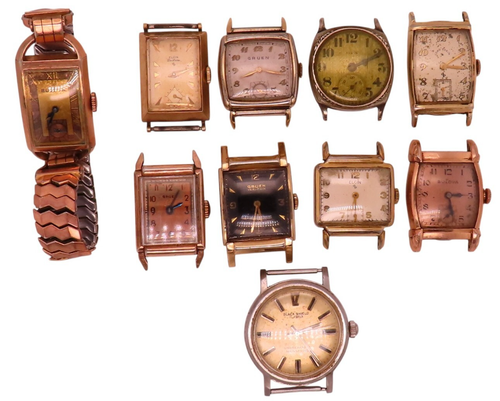 Lot 10 Vintage 14k Rose Gold Filled Bulova Elgin Gruen Lord Elgin Watch