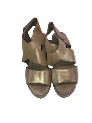 Soul Naturalizer Womens 10M Espadrille Wedge Sandals Oshay Gold Metallic Leather