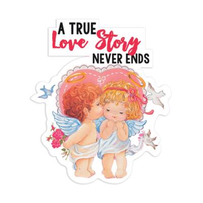 Gift Sticker : Victorian Angel Cupid Retro A True Love Story Never Ends