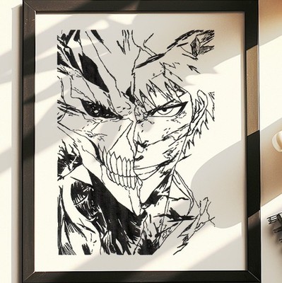 Hand Drawn (Not a Print) Bleach Ichigo Framed Pen & Ink Art