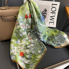 100% Mulberry Silk Shawl Scarf Bandanna grass Print Square Wrap 65X65cm  new 