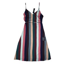 NWT Lulu’s Midi Dress S Multicolor Striped Slimming Fit N Flare Spaghetti Straps