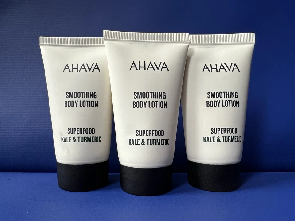 Lot (3) Ahava Smoothing Body Lotion Superfood Kale & Tumeric 1.3 oz Travel Size - Image 1 of 1