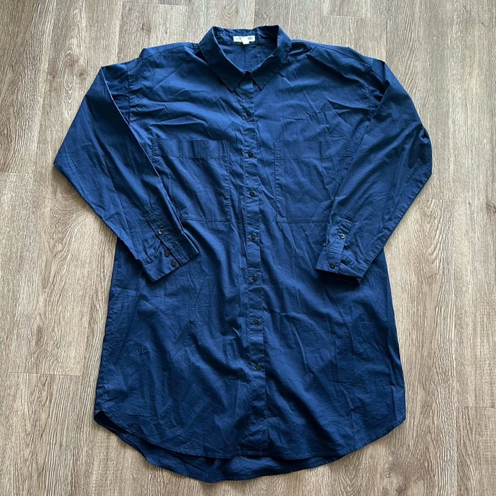 Vestido Camisa Eileen Fisher Cuello Manga Larga Botón Delantero