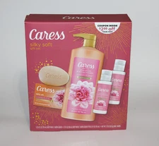 CARESS DAILY SILK WHITE PEACH & ORANGE BLOSSOM SOAP BODY WASH GIFT SET 4PCS