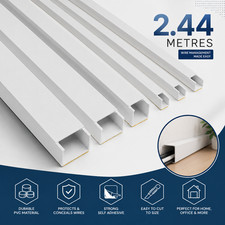 2.44M White PVC Cable Trunking Self Adhesive Wire Cover Raceway Management