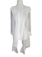 Vintage Sheer Ivory Peignoir Robe Angel Lace Trim Bridal Ethereal Ruffle Dainty