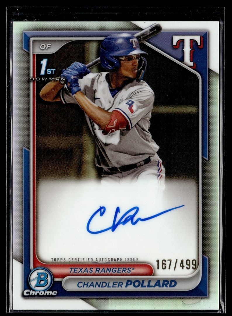 2024 BOWMAN CHROME REFRACTOR /499 1ST PROSPECT AUTO CHANDLER POLLARD RANGERS