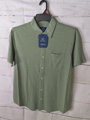 George Faded Spruce Knit Short Sleeve Button-Up Shirt Men's Size M 38-40