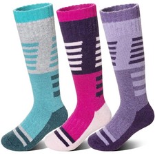 Merino Wool Ski Socks 3 Pairs Boys Girls Thermal Thick Warm Winter Cozy Boot ...