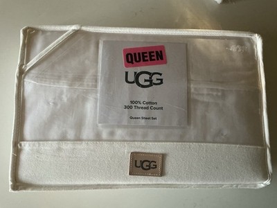 4 pc UGG Queen Iona Sheet Set Bright White 100% Cotton 300 Count