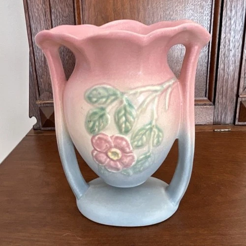Hull Art Pottery Floral Vase 502-6 1/2 Pink Blue Green Ceramic Matte Finish
