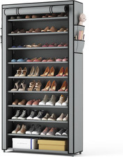 ROJASOP Shoe Rack with Covers, Stackable 10 Tier Tall Shoe Shelf Storage 50-55 P