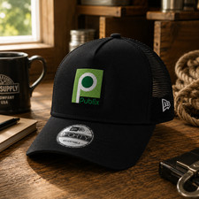 Publix Embroidered Trucker Hat Vintage Style Retro Mesh Cap Adjustable Black