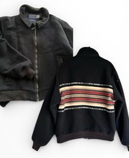 Vintage Pendleton Wool Jacket Zip Up Front Black W/ Stripes on Back USA Mens XL