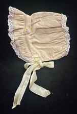 Antique Vintage Baby Doll Bonnet Yellow Off White