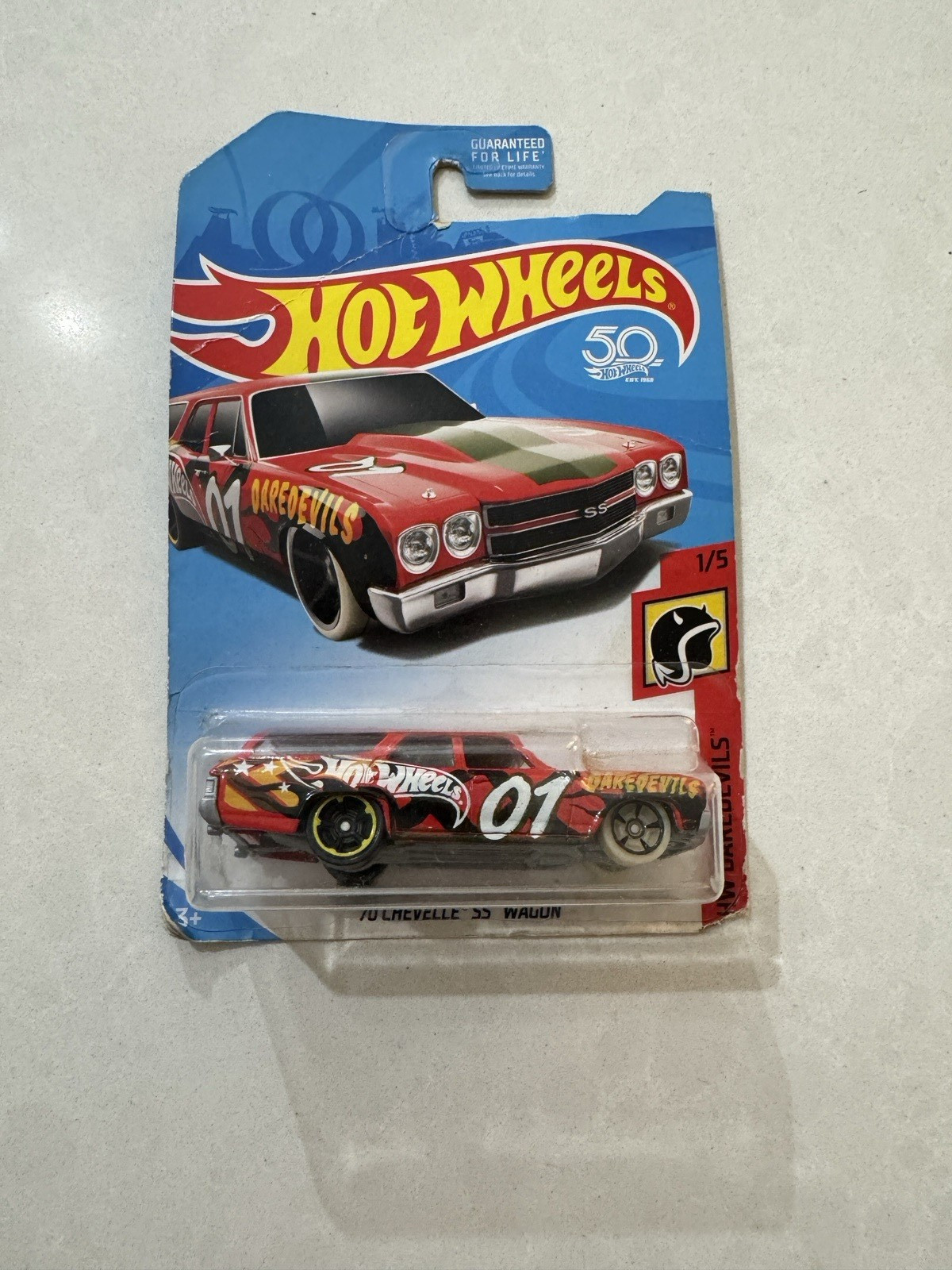 Hot Wheels 2018 Blue Card 50th Anniv HW Daredevils 70 CHEVELLE SS WAGON Red