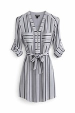 Express XS Gray Striped Shirt Dress Front Tie Waist Long Sleeve Mini Casual Chic