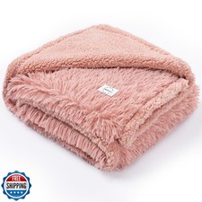 Wowchine Pink Fluffy Long Faux Fur Pet Throw Blankets for Dogs Waterproof Pet