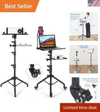 Laptop Tripod on Wheels with 2 Shelves, Portable Projector Floor Stand Adjust...