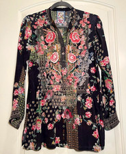 Johnny Was Womens BNWT 100 Silk, Black/Multicolor/Floral/Embroidery XS