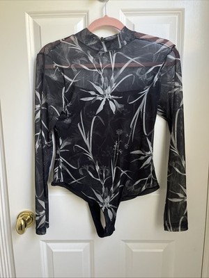 AllSaints Black Long Sleeve ELIA  Rutland Mesh Bodysuit Size 4
