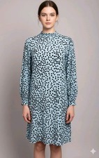 Oliver Bonas Light Blue Spotted A-line Dress 10 UK VGC unlined Knee Length