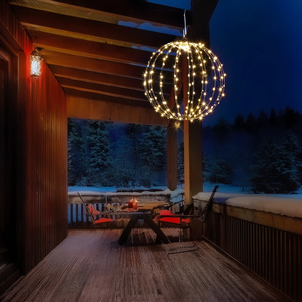 LED Drahtkugel Leuchtkugel faltbar 28cm 192LED Kugelleuchte 8Modi Timer Außen - Bild 3 von 4