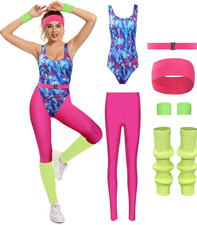 Womens Aerobics Costume 80S Workout Outfit 90S Accessories Set Retro Jogging Sui