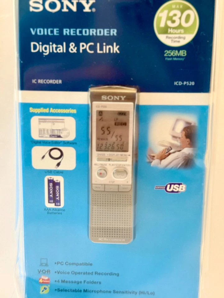 Sony ICD-P520 Digital Voice Recorder 256 MB Built-in Flash Memory~USB~ BRAND NEW - Image 2 of 4