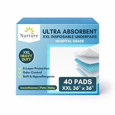40 XL 36 x 36 Heavy Duty Ultra Absorbent Bed Pads w/ Adhesive by Nurture Di...