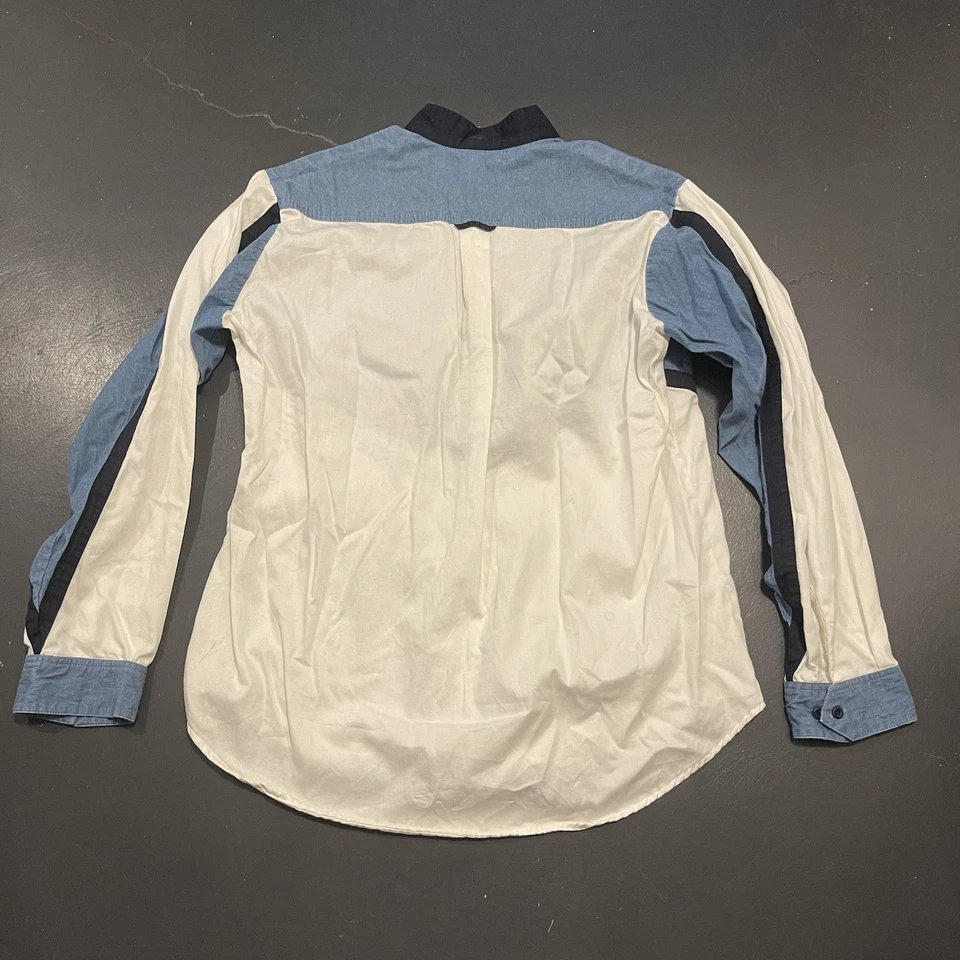 Camisa de Colección Mo Betta Para Hombres Grande Azul Blanco Cuello Banda Abotonada Western Foto 2 de 4