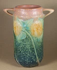 Roseville Pottery Vase - Sunflower Pattern w/ Two Pointy Handles, small boo-boo