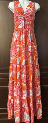 Eliza J Orange Floral Maxi Sundress Size 2