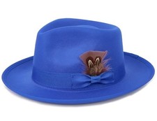 Fedora Hats for Men  Women Wide Brim Felt Hat Dress Panama Trilby Medium Blue