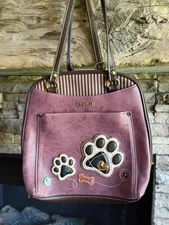 Chala Dog Paw Print Backpack Burgundy Striped Pola Dot EUC Convertible Purse Bag