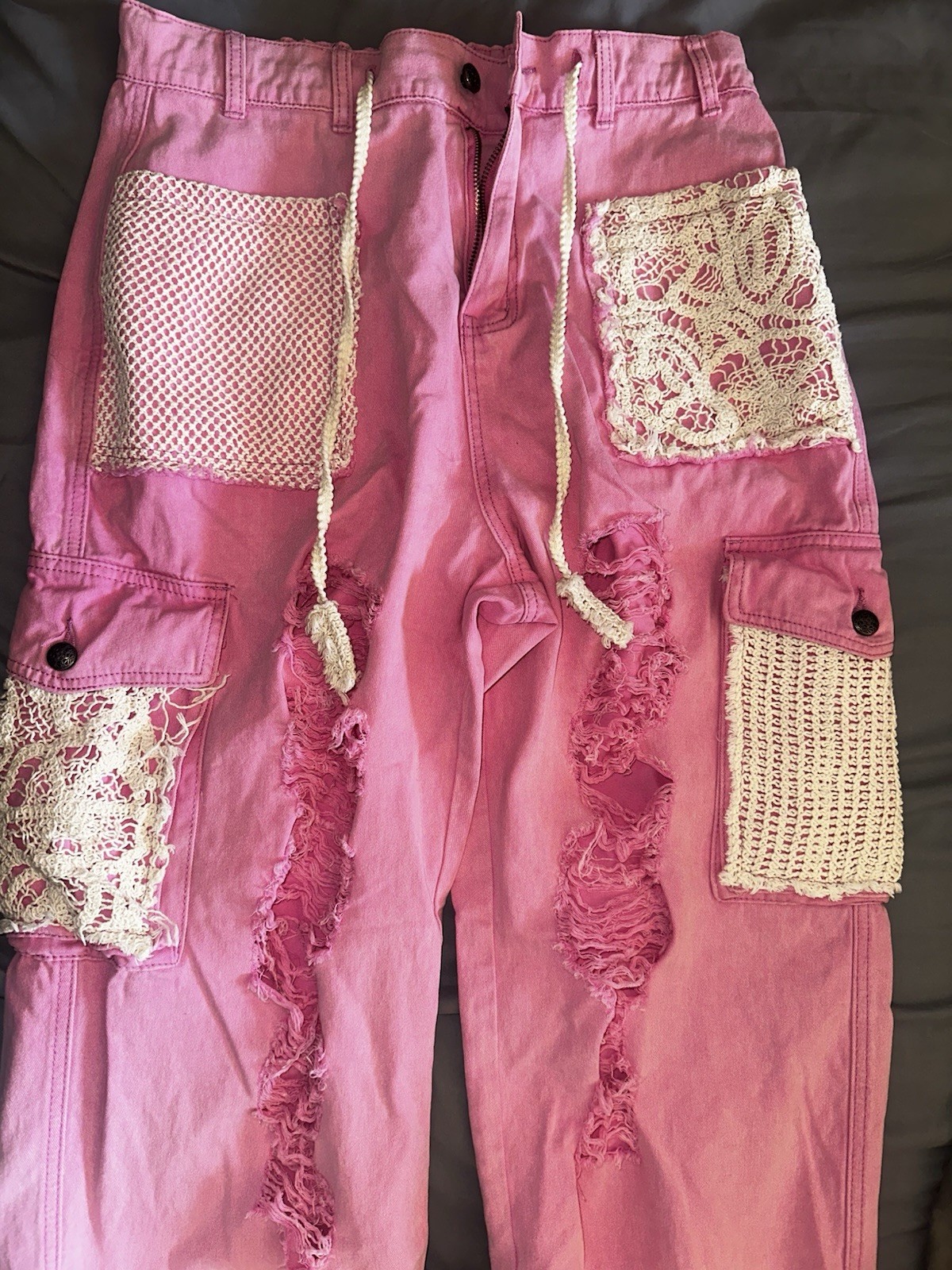 POL Crochet Lace Patchwork Distressed Drawstring … - image 8