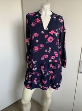 Gap Small mini shift dress v-neck long sleeve blue floral