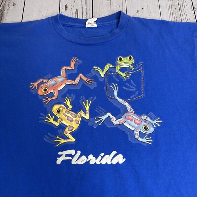 Vintage Y2K Florida Tree Frog Graphic T Shirt Mens Large Short Sleeve Vacation