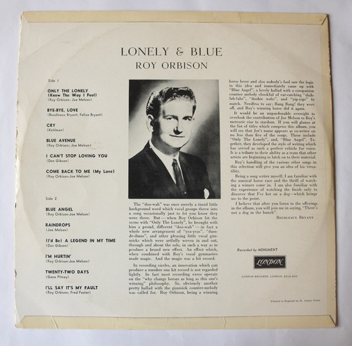 Roy Orbison Lonely And Blue 12" Vinyl Record. 1961 Mono First Press HA-U.2342 - Picture 6 of 6