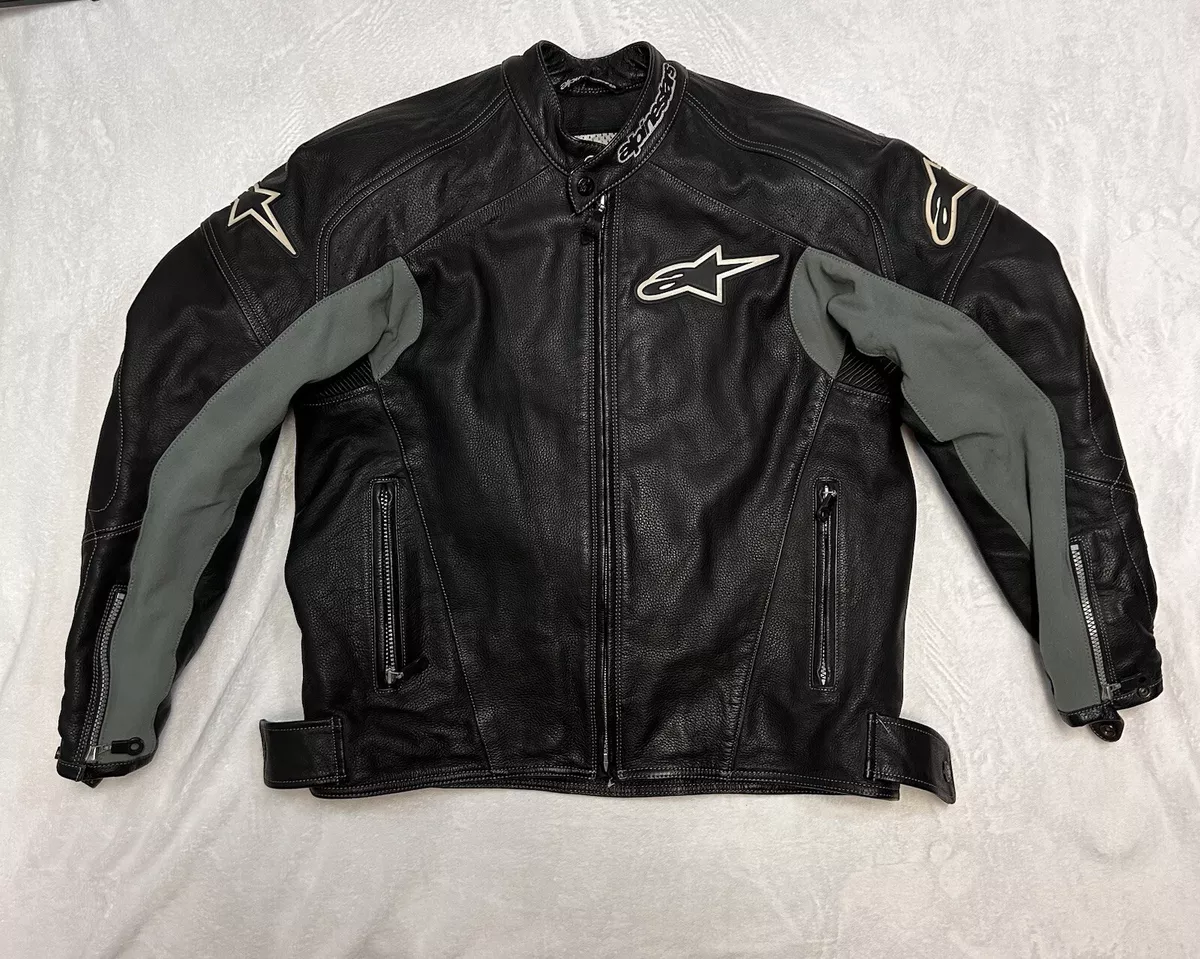ALPINESTARS Motorcycle Jacket Mens US 44 Leather Protective Armored TZ1 Black