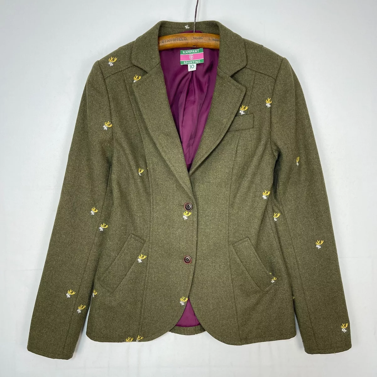 Rampant Sporting Tweed Blazer Women s Size UK 10 Green Wool Country Stag Jacket
