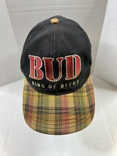 VINTAGE BUDWEISER KING OF BEER SEWN LOGO SNAPBACK HAT CAP 90s MADE IN USA PLAID