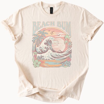Beach Bum Tee Retro Wave Palm Tree Summer Vibes Graphic TShirt