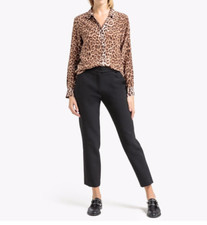 NEW Gerard Darel Paris Leopard printed silk Chemise shirt Maroon size 42/US 6-8