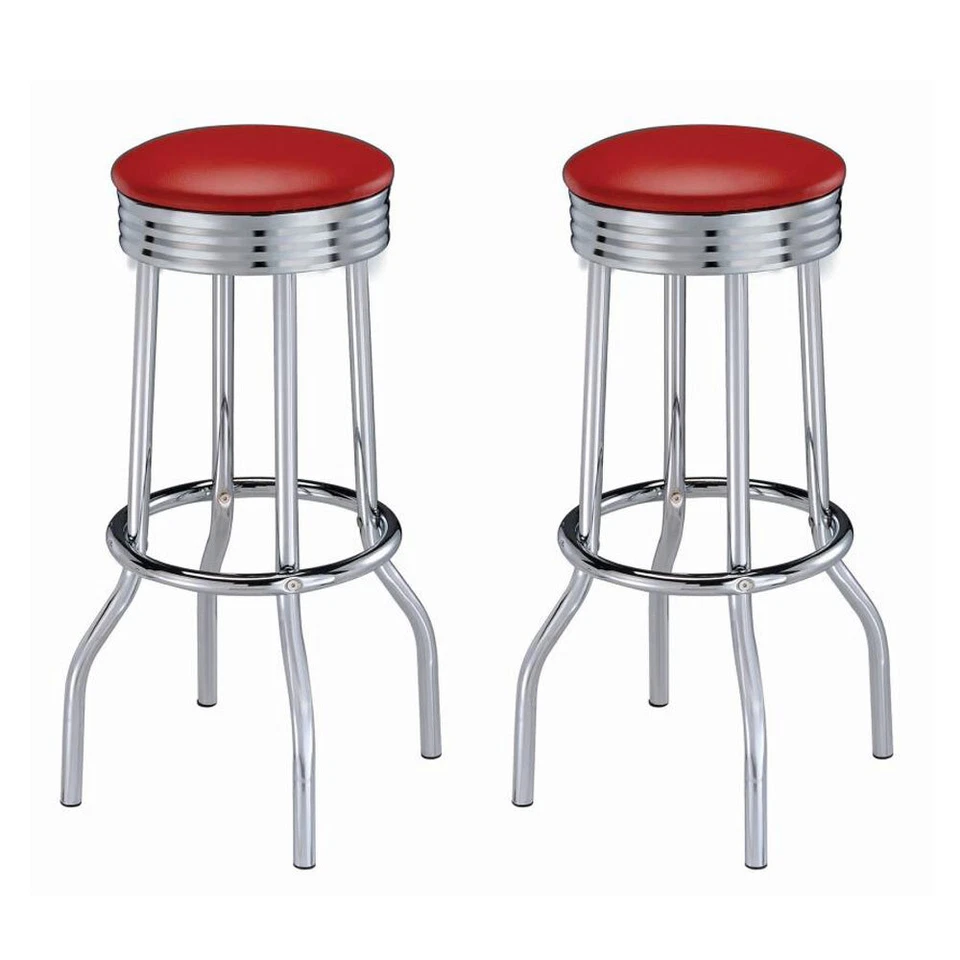 Theodore Modern Upholstered Leatherette Top Bar Stools Chrome Finish (Set of 2) - Image 2 of 3
