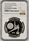 VIETNAM 100 Dong 1995 Silver NGC PF67 1996 Atlanta Olympics Gymnastics